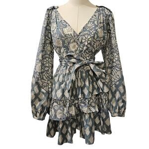 Marea Cotton Cala Azul Grace Ruffle Flounce Long Sleeve Mini Dress Size Medium‎